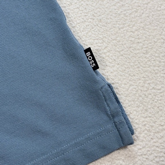 Boss Logo‎ Polo Shirt Men's L Light Blue Office Preppy Hugo - Picture 10 of 14